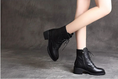 Botas Cortas de Cuero y Terciopelo Estilo Británico con Tacón Grueso - Image 14