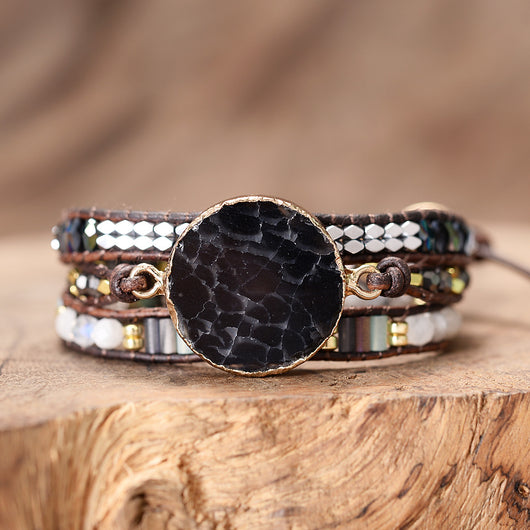 Pulsera de Cristal Natural Facetado con Cordón de Cuero - Joyería Artesanal para Mujer