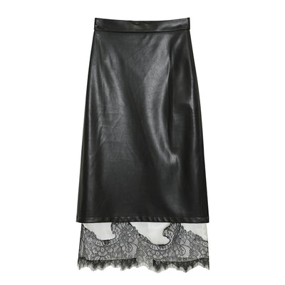 Falda de Cuero con Detalles de Encaje para Mujer - Image 11
