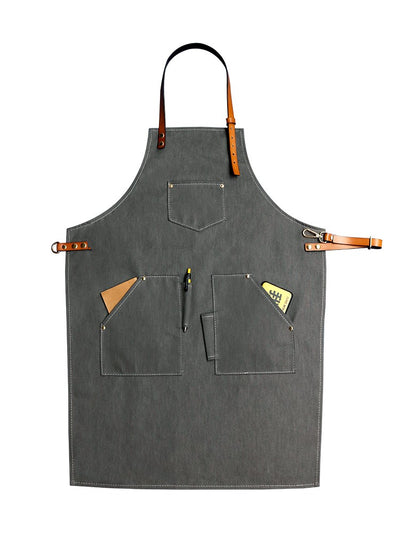 Delantal de Mezclilla con Correa de Cuero para Barista y Barbero - Image 8