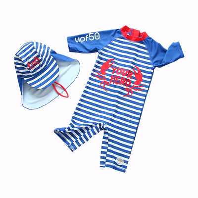 Traje de Baño Infantil a Rayas Azul Marino - Conjunto Completo para Surf y Spa - Image 3