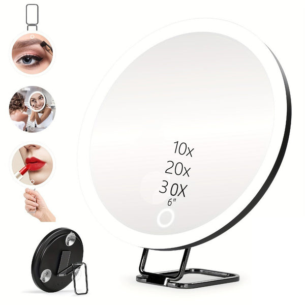 Espejo de Maquillaje Giratorio con Luz LED Recargable y Soporte - Image 2