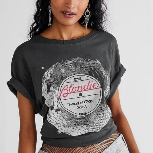 Remera Suelta Cuello Redondo con Estampado de Letras Círculo Manga Corta para Mujer