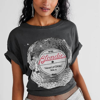 Remera Suelta Cuello Redondo con Estampado de Letras Círculo Manga Corta para Mujer