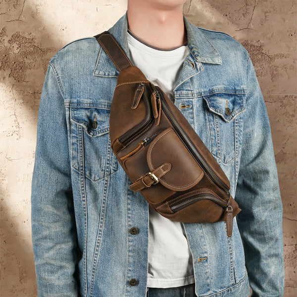 Bolso Pecho Cuero Retro Multifuncional Estilo Motociclista