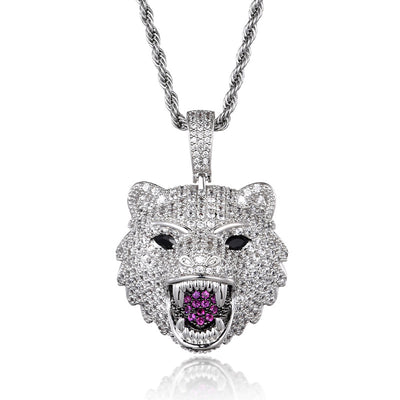Collar Colgante Cabeza de Lobo Hip Hop Diamantes Lujo - Image 3