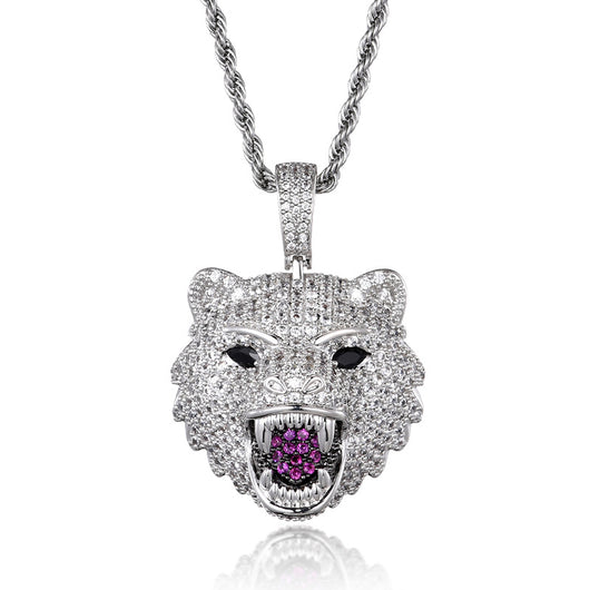 Collar Colgante Cabeza de Lobo Hip Hop Diamantes Lujo - Image 3
