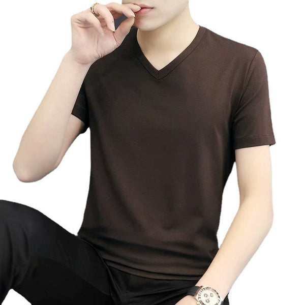 Camiseta Blanca Slim Fit Cuello V Manga Corta para Hombre - Básico Versátil de Verano