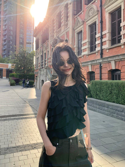 Blusa Sin Mangas con Volantes Irregulares para Mujer - Image 3