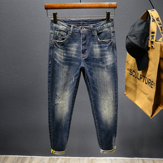 Pantalones Jeans Slim Straight Retro con Stretch para Hombre