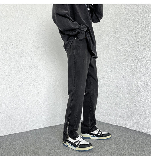 Jeans Rectos Holgados Estilo Hong Kong con Diseño de Cierre - Image 11