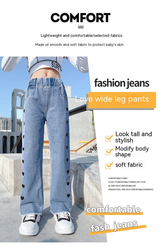 Pantalones Denim Anchos Casuales Estilo Funky con Detalle Love - Image 15