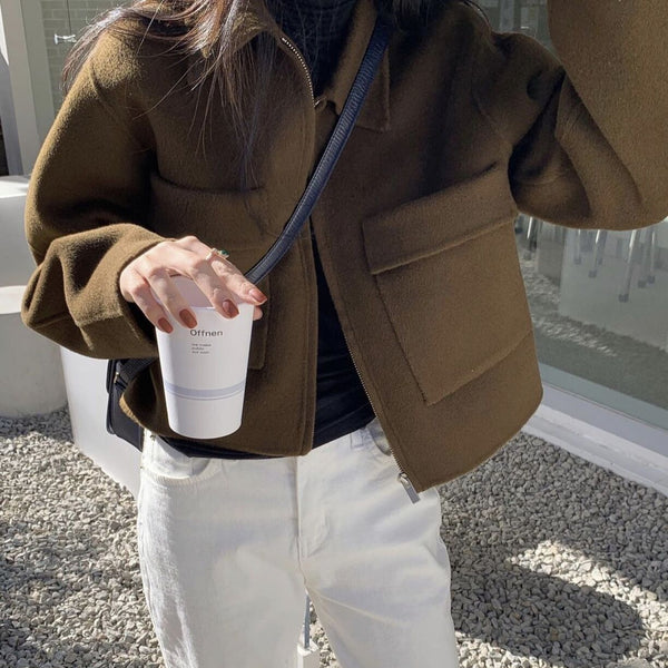 Cardigan Estilo Francés con Solapa Reductora y Bolsillos Dobles