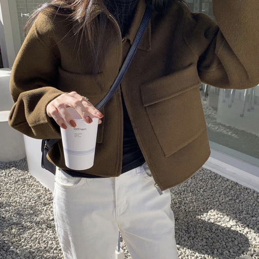 Cardigan Estilo Francés con Solapa Reductora y Bolsillos Dobles