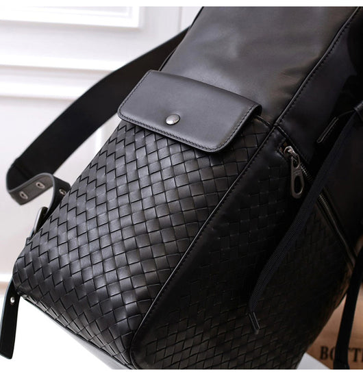 Mochila de Cuero Trenzado para Hombre - Gran Capacidad y Estilo Casual - Image 10