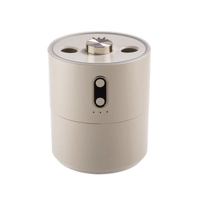 White cylindrical desktop humidifier with rose gold accents, black top, and front control buttons. - Image 7