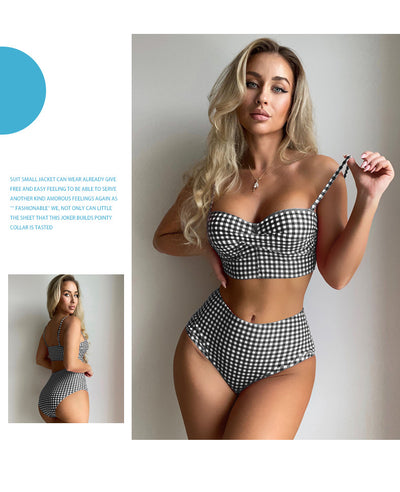Bikini de Cintura Alta Estampado Cuadros con Abertura Sexy - Image 18