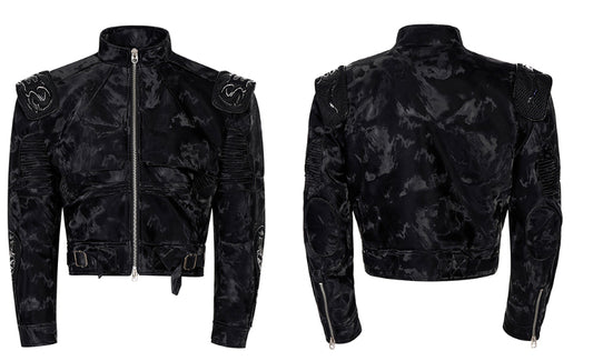 Chaqueta de Cuero Punk Negra para Motociclista - Image 2