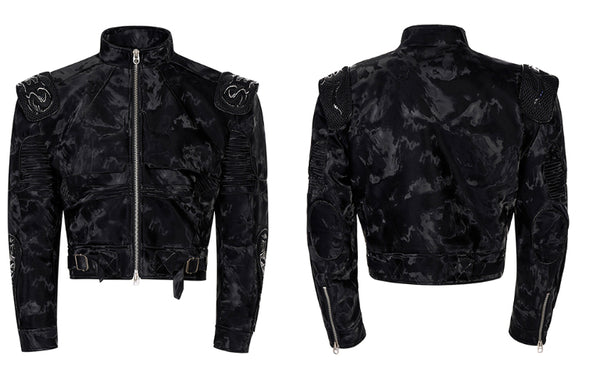 Chaqueta de Cuero Punk Negra para Motociclista