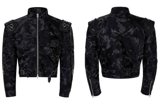 Chaqueta de Cuero Punk Negra para Motociclista