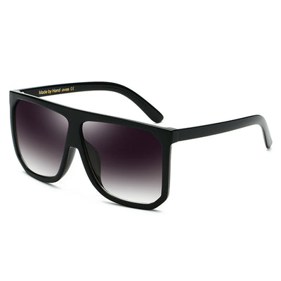 Large frame flat top sunglasses with black frames, brown gradient lenses, and subtle leopard print detail. - Image 20