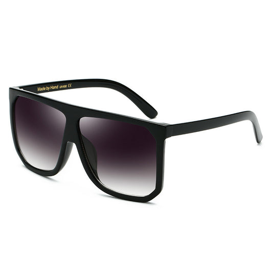 Large frame flat top sunglasses with black frames, brown gradient lenses, and subtle leopard print detail. - Image 20