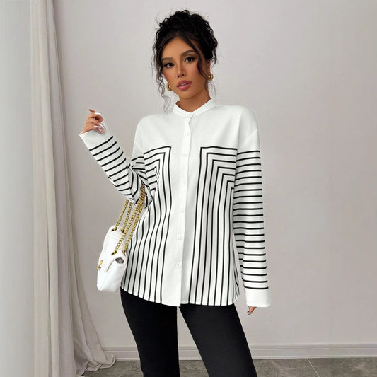 Blusa Rayada Estampada con Contraste de Colores y Botones Simples - Image 2