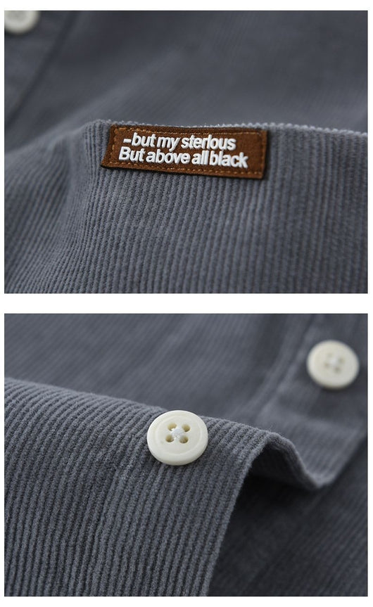 Camisa de Pana Manga Larga Estilo Japonés para Hombre - Colores Sólidos Primavera Otoño - Image 18