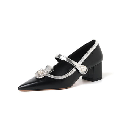 Zapatos de Tacón Alto en Cuero con Hebilla y Punta Afilada - Pumps de Lujo con Strass - Image 5