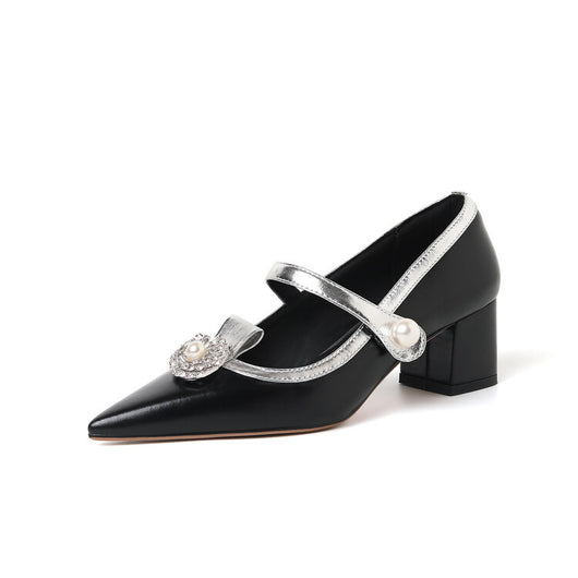 Zapatos de Tacón Alto en Cuero con Hebilla y Punta Afilada - Pumps de Lujo con Strass - Image 5