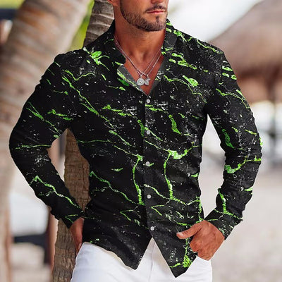Camisa Estampada de Manga Larga con Solapa para Hombre - Image 7