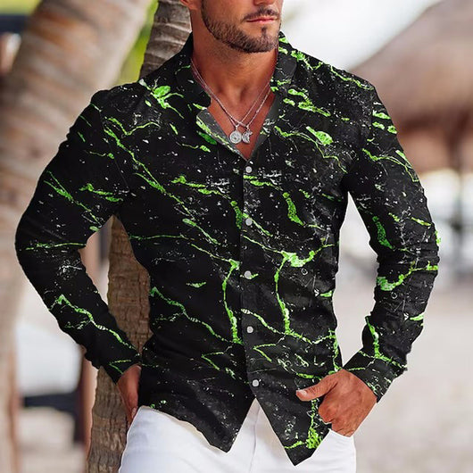 Camisa Estampada de Manga Larga con Solapa para Hombre - Image 7
