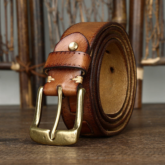 Cinturón Retro para Hombre en Cuero Genuino con Hebilla de Bronce - Image 16