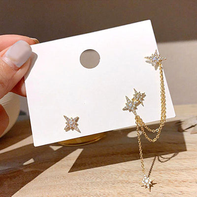 Aretes Asimétricos Diamante Meteor - Estilo Temperamento Dongdaemun - Image 14