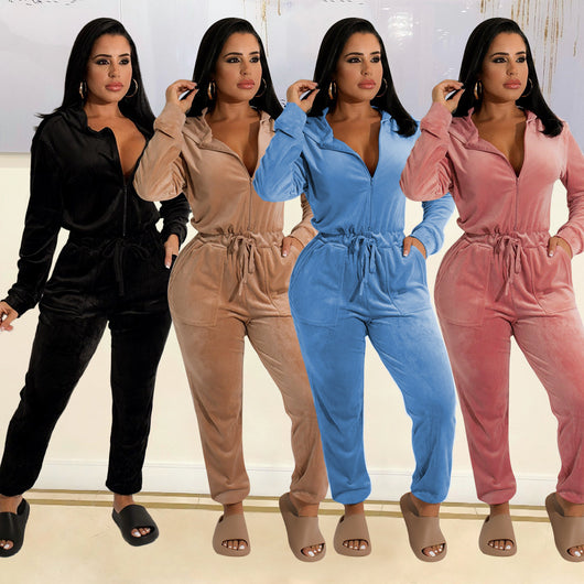 Jumpsuit Largo de Terciopelo Suelto para Mujer