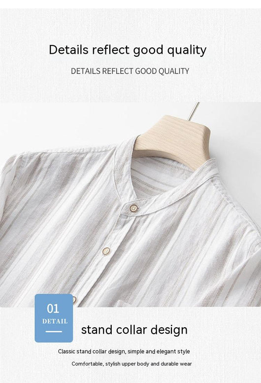 Camisa Retro Estilo Japonés de Lino con Cuello Mao para Hombre - Image 14