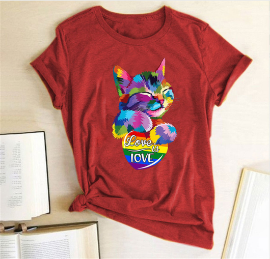 Playera Femenina Estampado Gato Colorido con Mensaje LOVE - Image 9