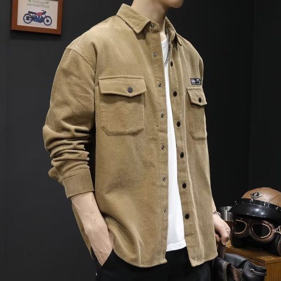 Camisa de Pana Oversized para Hombre - Corte Amplio Primavera y Otoño