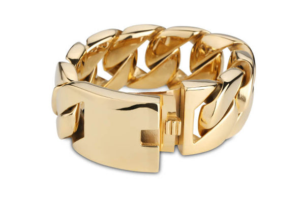 Pulsera de Acero Titanio Chapada en Oro para Hombre - Diseño Texturizado y Elegante