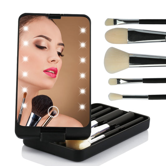 Espejo de Maquillaje Plegable con Set de Brochas