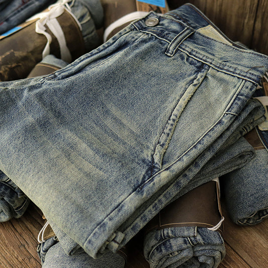 Pantalones Casuales Desgastados Estilo Americano en Tono Arena