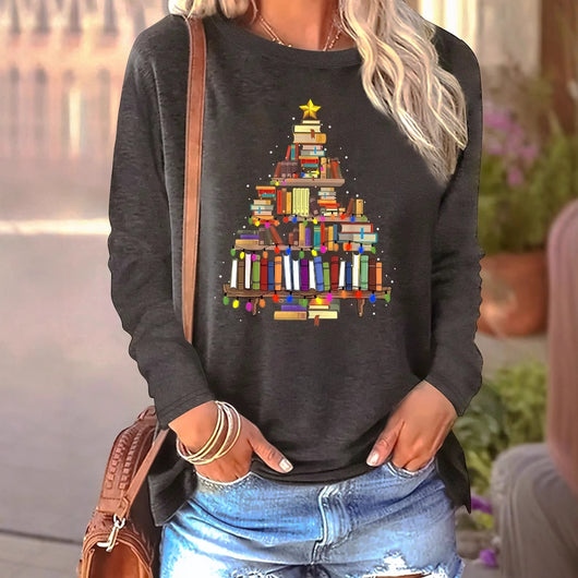 Camiseta Navideña Halloween Manga Larga Estampada para Mujer