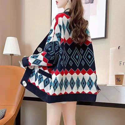 Cardigan Tejido Jacquard Suelta y Cómoda con Cuello en V - Image 3