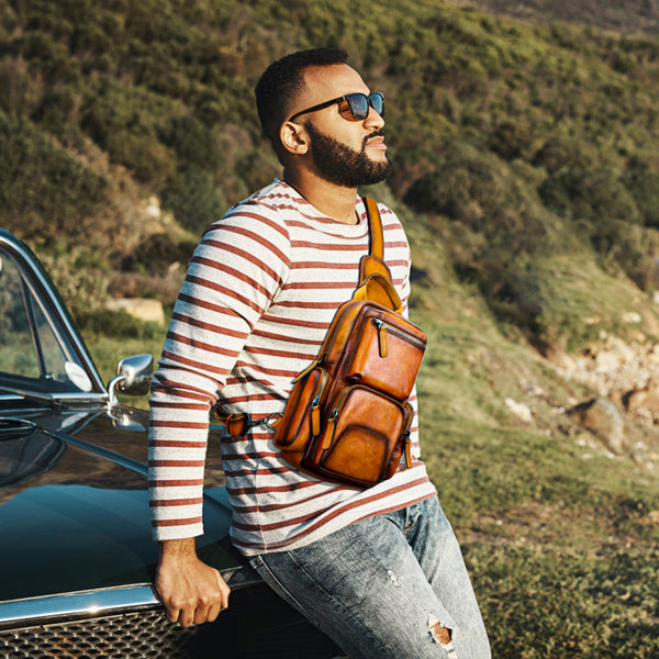 Bolsa Pecho Cuero Genuino para Hombre - Estilo Casual Minimalista