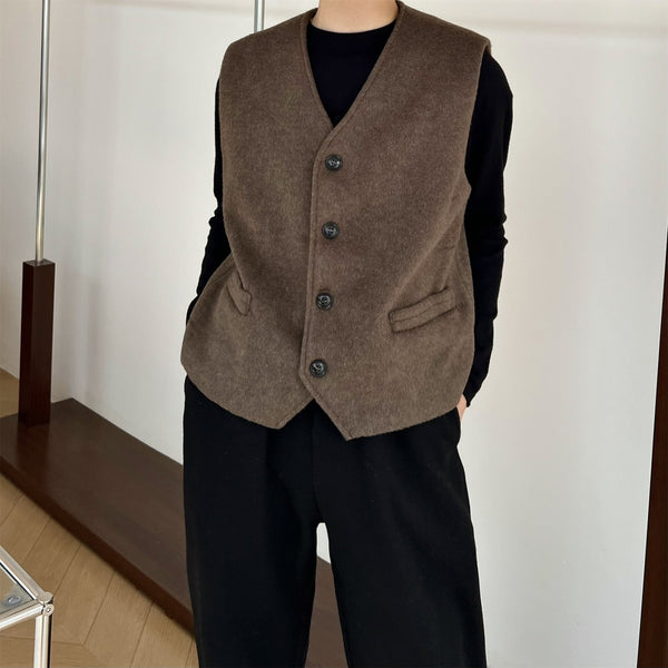 Chaleco Sofisticado Monócroma de Lana Estilo Francés para Hombre