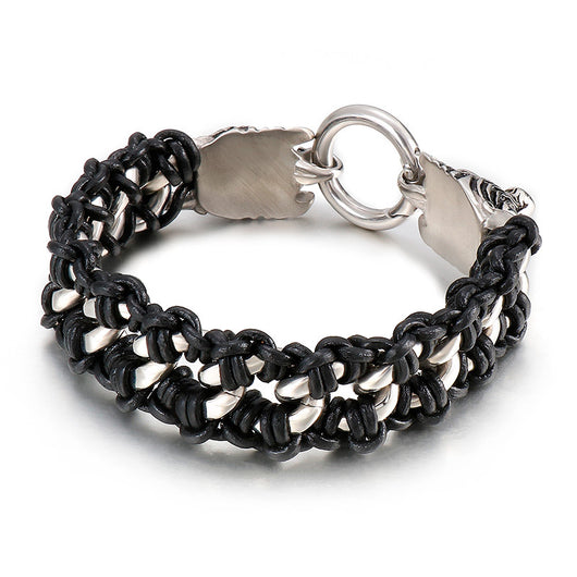 Pulsera de Acero Titanio y Cuero Trenzado para Hombre - Image 8