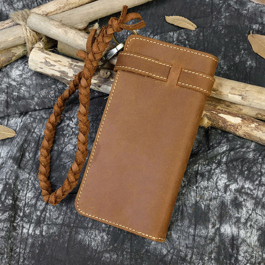 Cartera Larga de Cuero Crazy Horse Vintage con Cinturón Tejido y Cierre de Hebilla para Hombre - Image 2