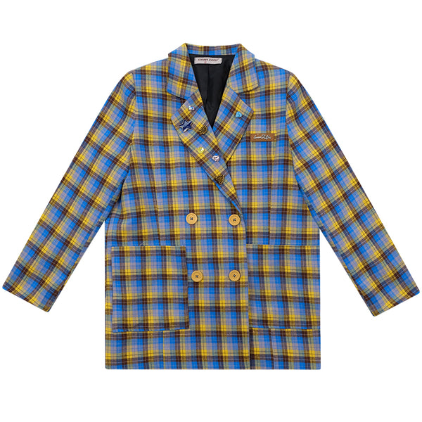 Blazer Casual para Mujer con Cuadros Azul y Amarillo - Image 4