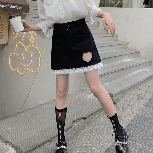 Falda Denim Negra Calada Cintura Alta Suelta Línea A para Mujer - Image 12