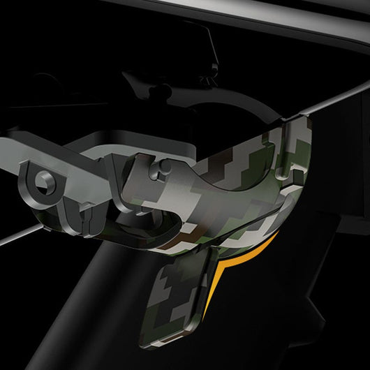 Mobile game trigger accessory with a digital camouflage pattern, designed for smartphones, shown on a white stand. - Image 6